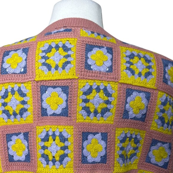 Unisex WESC Crochet Floral Sweater Vest Floral Square Mens Large Womens Size XL - Picture 4 of 7
